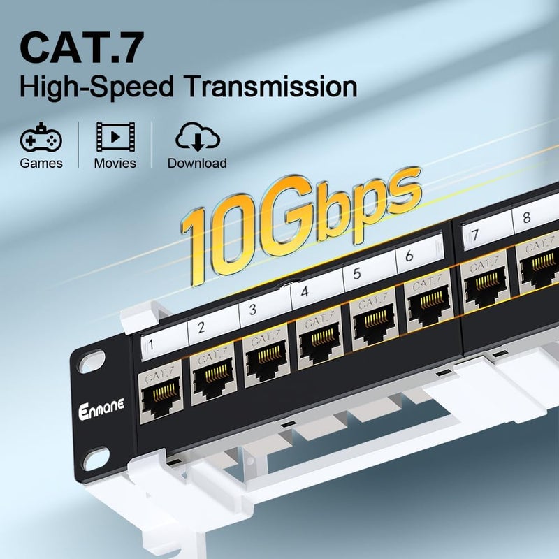 Enmane 12 Port Patch Panel CAT7 Keystone Patch Panel Wall Mount 10 Inch Bracket Included for Cat6, Cat5e, Cat5 Cabling (1U CAT7) - Image 4